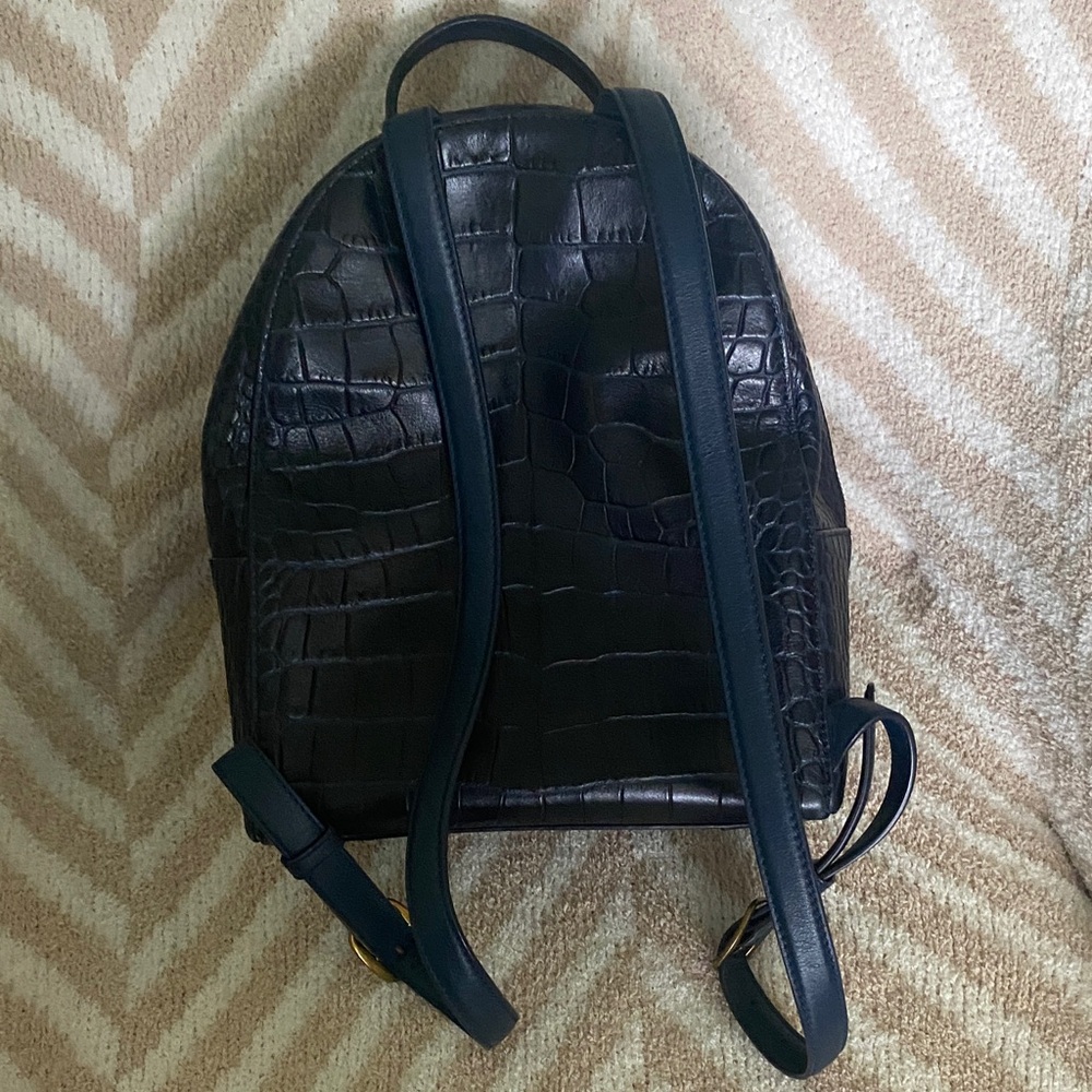 Tory Burch Navy Croc-Embossed Backpack - Picture 3 of 7